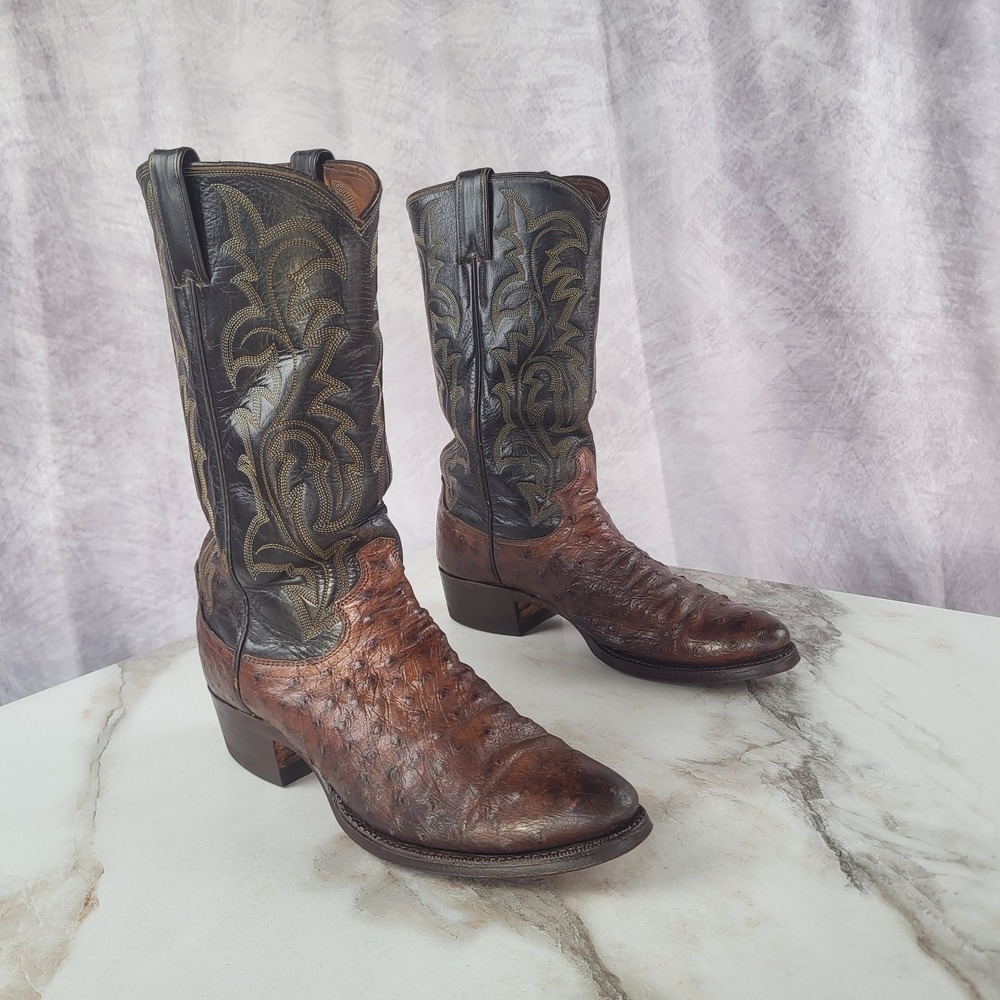 Vintage Justin Size 8 D Full Quill Ostrich Western Cowboy Boots Brown